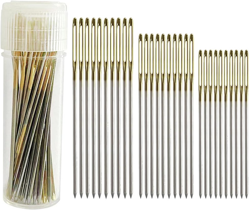 Zhenqing 30-Pack Gold-Tipped Large Eye Embroidery Needles with Round Heads - 10 Each of Sizes 22, 24, 26 for Cross Stitch, Sewing, Quilting & Crafting（67503） - Image 1